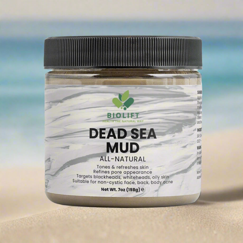Jar of Biolift Dead Sea Mud on a white background